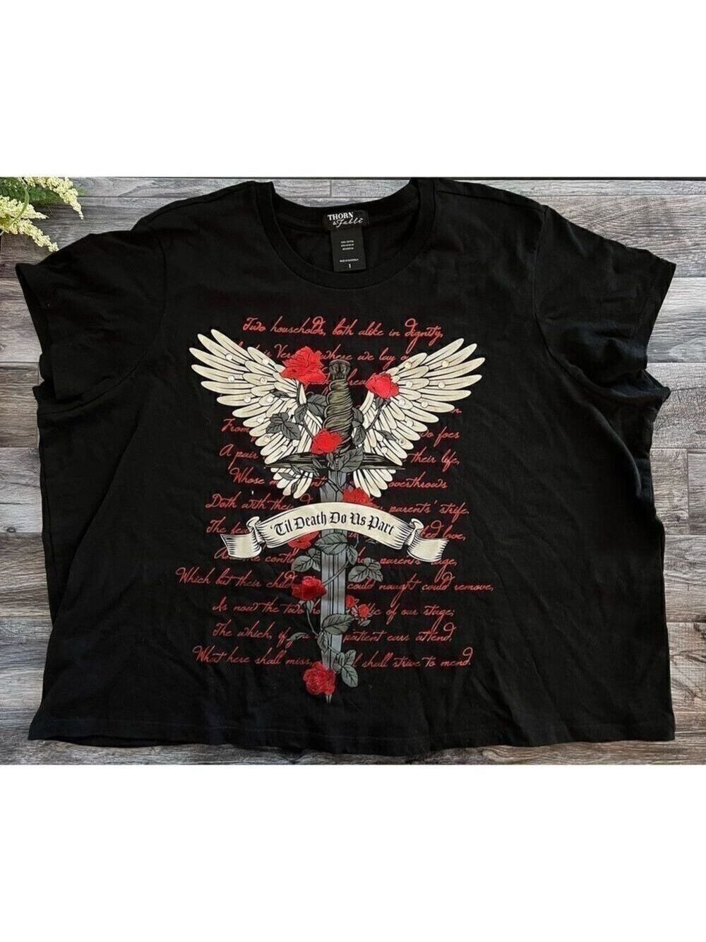 Dark Romance Winged Dagger Boxy Girls Crop T-Shirt Plus Size 1 - Picture 2 of 7